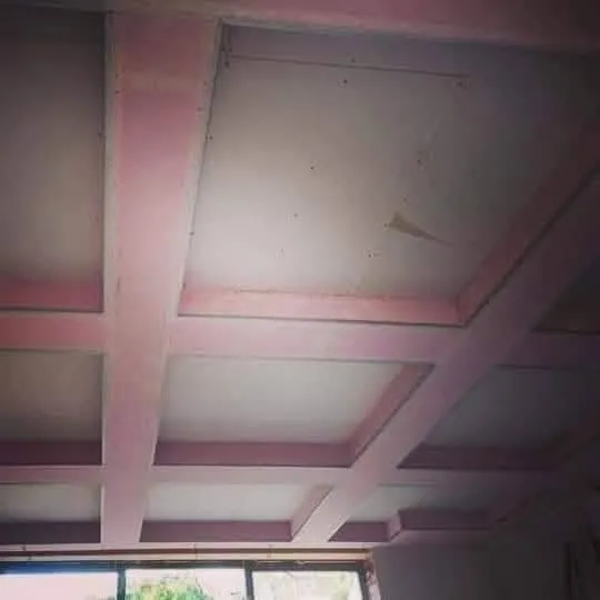 Freshly plastered coffered ceiling before painting