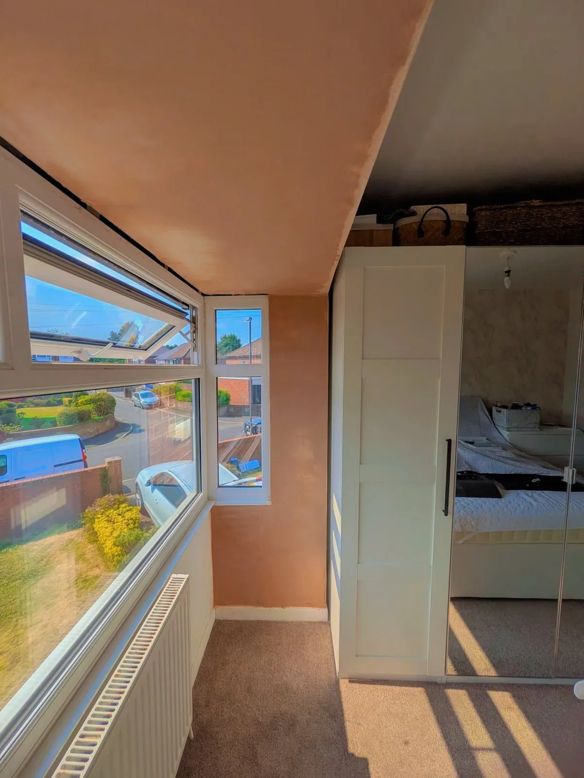 Freshly plastered interior walls and ceiling